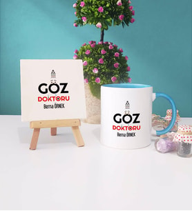 Göz Doktoru Kupa Bardak Mavi Dekoratif Taş Baskı