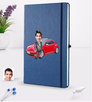 BK Gift Kişiye Özel Plakalı Erkek Volkswagen Beetle Karikatürlü Lacivert Termo Deri Defter 16x24cm Model 1