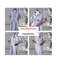 Kişiye Özel Nakışlı Kapüşonlu Plaj Pançosu  İsim Yazılı Pamuklu Havlu Poncho Unisex Peştamal Kumaş (Lila)
