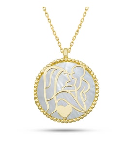 Gümüş Gold Sedef Taşlı Anne Çocuk Sevgisi Kolye