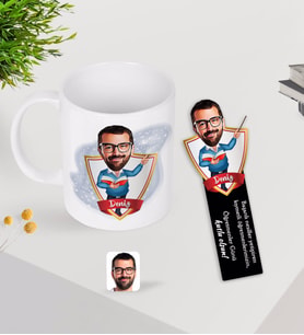 BK Gift Kişiye Özel Erkek Öğretmen Karikatürlü Kupa Bardak ve Ahşap Kitap Ayracı-2