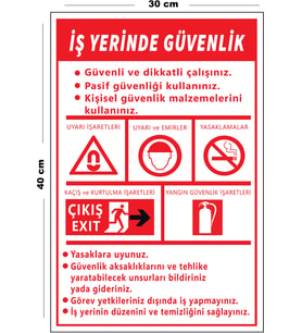 Metal İş Yerinde Güvenlik 30 cm x 40 cm A3 Büyüklüğünde Uyarı Levhası Yönlendirme Tabelası