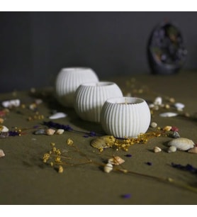 DEKORATİF ÜÇLÜ TEALIGHT TASARIM MUMLUK SETİ - MUM HEDİYELİDİR (Mermer)
