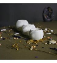 DEKORATİF ÜÇLÜ TEALIGHT TASARIM MUMLUK SETİ - MUM HEDİYELİDİR (Mermer)