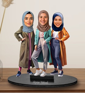 Kişiye Özel Tesettürlü Kadın Arkadaş Tasarımlı Karikatür Biblo  259