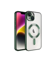 Apple iPhone 15 PLUS Kılıf Kamera Lens Korumalı Renkli Magsafe Şeffaf Silikon (Pembe)