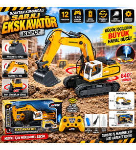 Uzaktan Kumandalı Şarjlı 12 Fonksiyonlu Ekskavatör Kepçe 2.4G 360° Dönebilen İş Makinesi