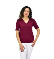 Kadın Yarım Kol V Yaka Taşlı Triko Tişöt 12857 BGL-ST04656 (Bordo)