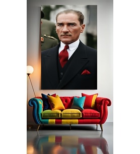 ATATÜRK PORTRESİ V2 Ev Duvar Salon Güzellik Salonu Ofis Dükkan Dekarasyon Kanvas Tablo (Çok Renkli)