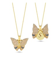 Taşlı Kelebek Açılır Kapanır Altın Kaplama Kolye AK7 (Gold)