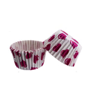 Cupcake Kalıbı Pet Kapsül  Kek Kalıbı 48X34 MM (100 Adet)  Beyaza Fuşya Kalpli