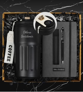 Kişiye Özel Dereceli Termos & Kişiye Özel Defter & Deri Kılıflı Touch Pen Kalem Hediye Seti