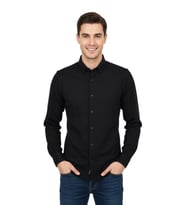 Erkek Spor Slim Fit Uzun Kol Petek Dokulu Gömlek BGL-ST04823 (Siyah)