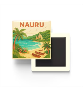 Nauru - Nauru - Paper Cut Art - Baskılı Buzdolap Magneti Kare - 9x9 cm