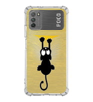Xiaomi Poco M3 Köşe Korumalı Antişok Kapak Çizgi Kedi Tasarımlı Şeffaf Silikon Kılıf
