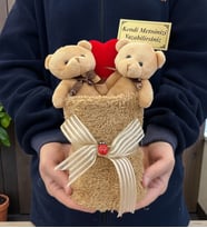 Kişiye Özel Tasarım 2'li Peluş Kahve Ayıcık Buketi Peluş Saksıda