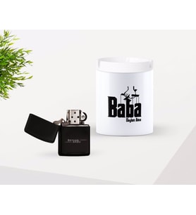 BK Gift Kişiye Özel Babalar Günü Hediyesi Baba Godfather Tasarımlı Seramik Kül Tablası ve Benzinli Çakmak Seti-2 (Model 1)
