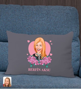 BK Gift Kişiye Özel Anneler Günü Karikatürlü Premium Kumaş Antrasit Dikdörtgen Kırlent Yastık, Anneler Günü Hediyesi, Ev Dekorasyonu-2