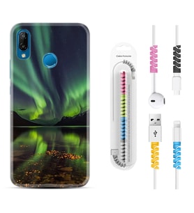 Huawei P20 Lite Mate 10 20 Lite Pro P40 Lite KılıfKablo Koruma Spiral Silikon Kuzey Işıkları 1327