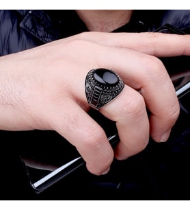 Onix Taşlı Oval Model 925 Ayar Gümüş Erkek Yüzük (Gri)