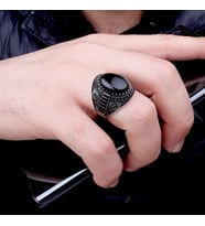 Onix Taşlı Oval Model 925 Ayar Gümüş Erkek Yüzük (Gri)