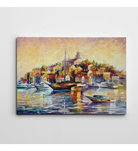 Şehir ve Tekne Yağlıboya Reprodüksiyon Kanvas Tablo