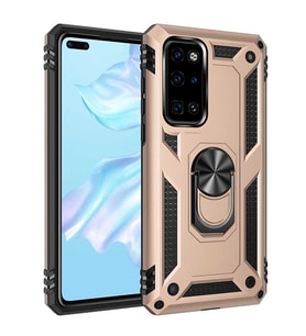 Huawei P40 Kılıf Metal For Car Yüzüklü Standlı Military Ring Serisi (Altın)