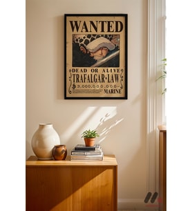 One Piece Trafalgar Law Wanted Poster, Siyah Çerçeveli Duvar Tablosu - Anime Severlere