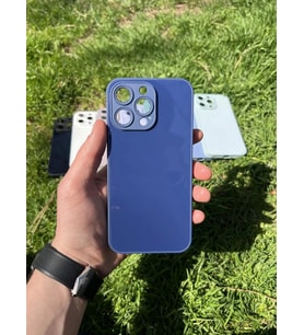 İphone 15 Pro Max Uyumlu Parlak Premium Renkli Cam Telefon Kılıfı (Lacivert)