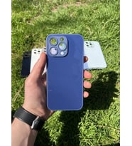 İphone 15 Pro Max Uyumlu Parlak Premium Renkli Cam Telefon Kılıfı (Lacivert)