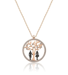 Hayat Ağacı Sevgili Aşk Kolye Rose Gold Kaplama 925 Ayar Gümüş