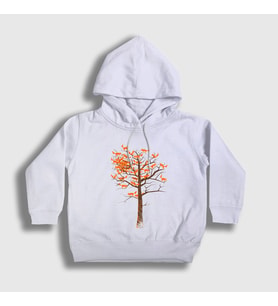 Presmono Unisex Çocuk Beyaz Tree Leaves Fox Tilki Kapüşonlu Sweatshirt 368181tt (Beyaz)