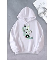 Unisex Kadın Erkek Panda Baskılı Oversize Sweatshirt (Beyaz)