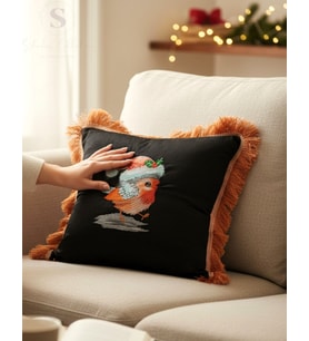 CİVCİV Nakışlı Kadife Siyah Kırlent Kılıfı (1 adet İÇİ DOLGULU 43 X 43 CM) (Çok Renkli)