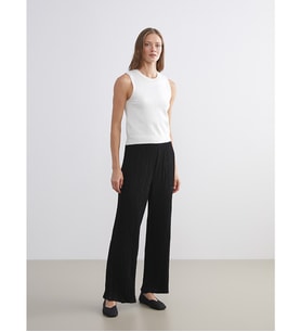 LCW Comfort Siyah Beli Lastikli Dokulu Geniş Paça Kadın Pantolon