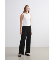 LCW Comfort Siyah Beli Lastikli Dokulu Geniş Paça Kadın Pantolon