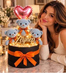 Kişiye Özel Pleksi İsimli,Balonlu,Peluş Ayıcık Buketi