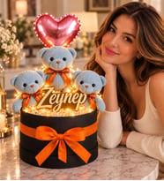Kişiye Özel Pleksi İsimli,Balonlu,Peluş Ayıcık Buketi
