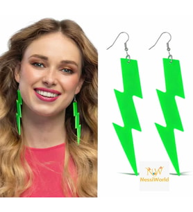 80’ler 90&amp;#39;lar Retro Neon Yeşil Şimşek Küpe 10 cm