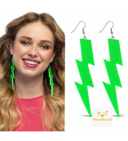 80’ler 90&amp;#39;lar Retro Neon Yeşil Şimşek Küpe 10 cm