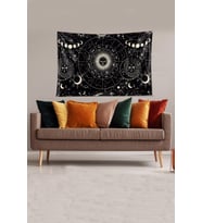 Siyah Yıldız Haritası Desenli Leke Tutmaz Kadife Kumaş Duvar Örtüsü Duvar Halısı Tapestry