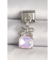 316L Çelik Gümüş Renk Pembe Zirkon Taşlı Çanta Model Nomination Charm TJ-BC1301