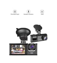 1080 P Araç İçi 3 Kameralı LCD Ekranlı Siyah Kamera Gece Görüşlü