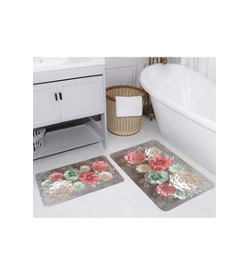 Rovigo Home Dijital Baskılı 2'li Banyo paspas Takımı RVG5233 (Pembe)