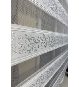 StorBurada Zebra Stor Perde Sarmaşık Desen Gümüş Simli Etek Dilimli STB9300 V 01