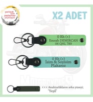 Biker Stiline Özel, İsim Plaka ve 0 Rh (+) Kan Grubu Yazılı Deri x2 Anahtarlık, Turkuaz-F Yeşil-Ysl (Çok Renkli)