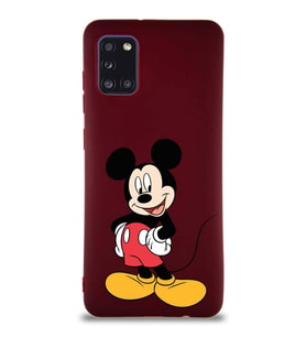 Samsung Galaxy A31 Soft Premier Kapak Mickey Mouse-E Tasarımlı Silikon Kılıf - Mürdüm (Şeffaf)