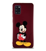 Samsung Galaxy A31 Soft Premier Kapak Mickey Mouse-E Tasarımlı Silikon Kılıf - Mürdüm (Şeffaf)