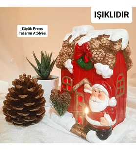 YILBAŞI YENİ YIL DEKORATİF IŞIKLI EV NOEL BABA  KOZALAKLI DEKORATİF OBJE CHRİSMAST SÜS KIRMIZI RENK