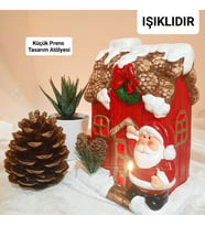 YILBAŞI YENİ YIL DEKORATİF IŞIKLI EV NOEL BABA  KOZALAKLI DEKORATİF OBJE CHRİSMAST SÜS KIRMIZI RENK